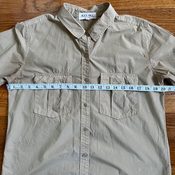 Alex Mill Keeper Button Up Utility Shirt Khaki Tan 100% Cotton Size Medium - Picture 6 of 6
